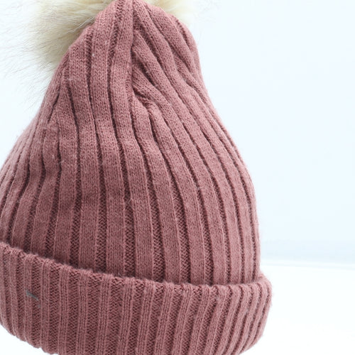 M&Co Womens Pink Acrylic Bobble Hat One Size