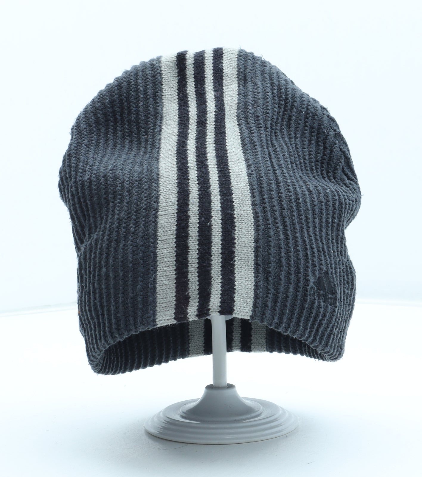 adidas Mens Grey Striped Acrylic Beanie One Size