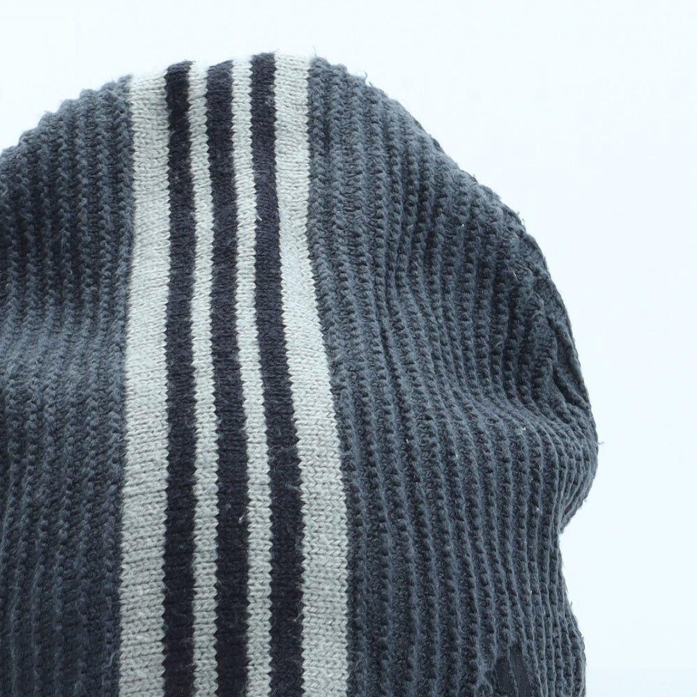 adidas Mens Grey Striped Acrylic Beanie One Size
