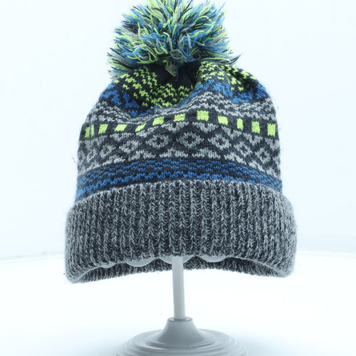 George Boys Blue Fair Isle Acrylic Winter Hat One Size - Bobble Hat
