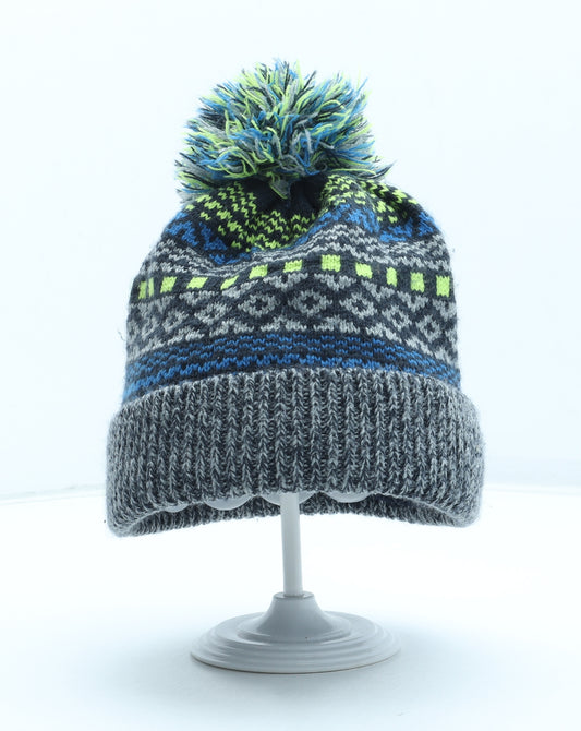George Boys Blue Fair Isle Acrylic Winter Hat One Size - Bobble Hat