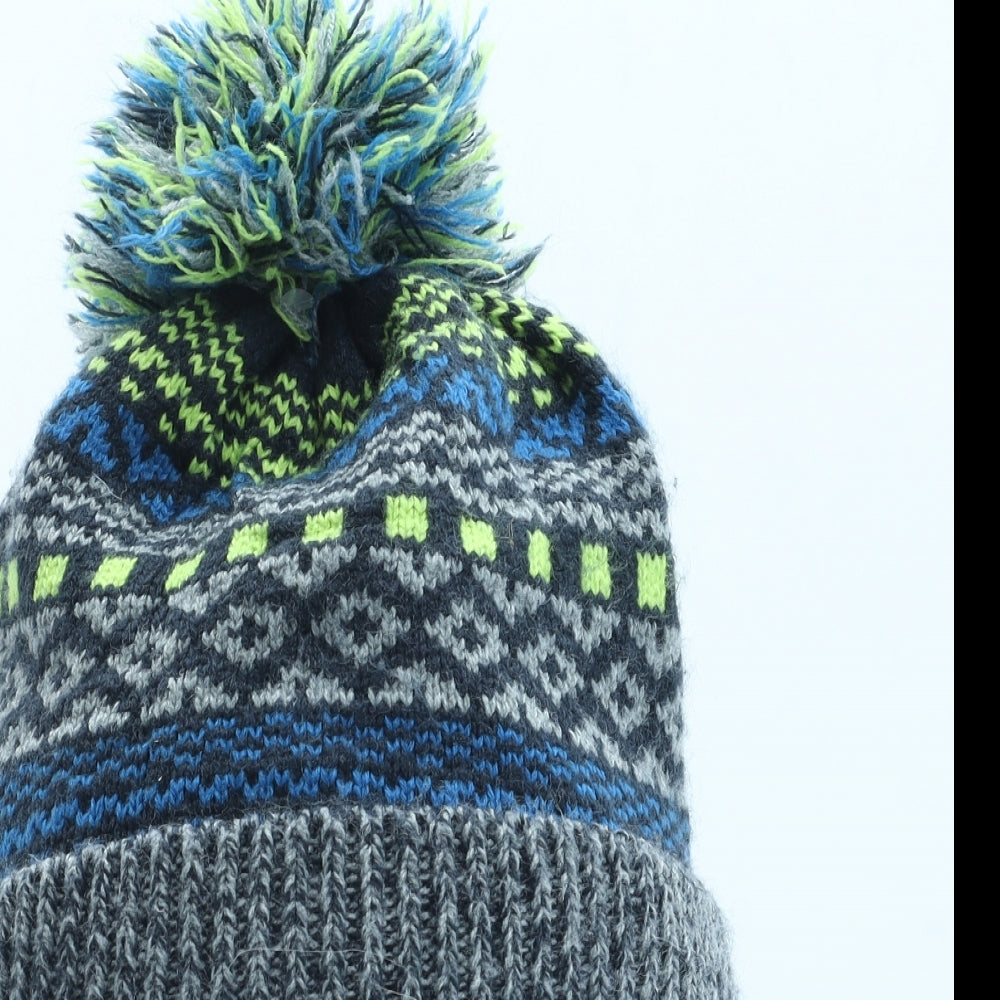 George Boys Blue Fair Isle Acrylic Winter Hat One Size - Bobble Hat