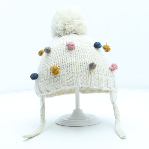 Zara Girls White Acrylic Winter Hat One Size