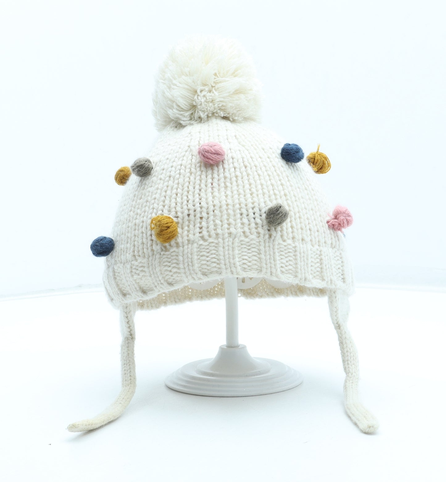 Zara Girls White Acrylic Winter Hat One Size