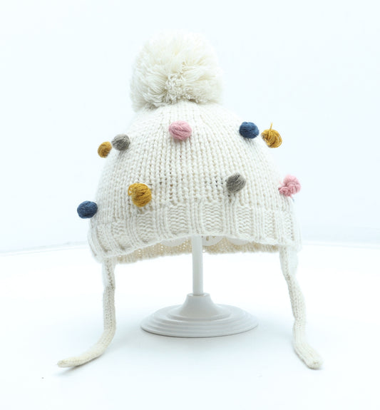 Zara Girls White Acrylic Winter Hat One Size