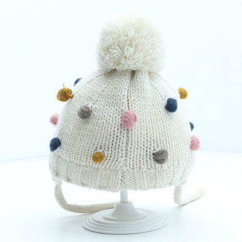 Zara Girls White Acrylic Winter Hat One Size