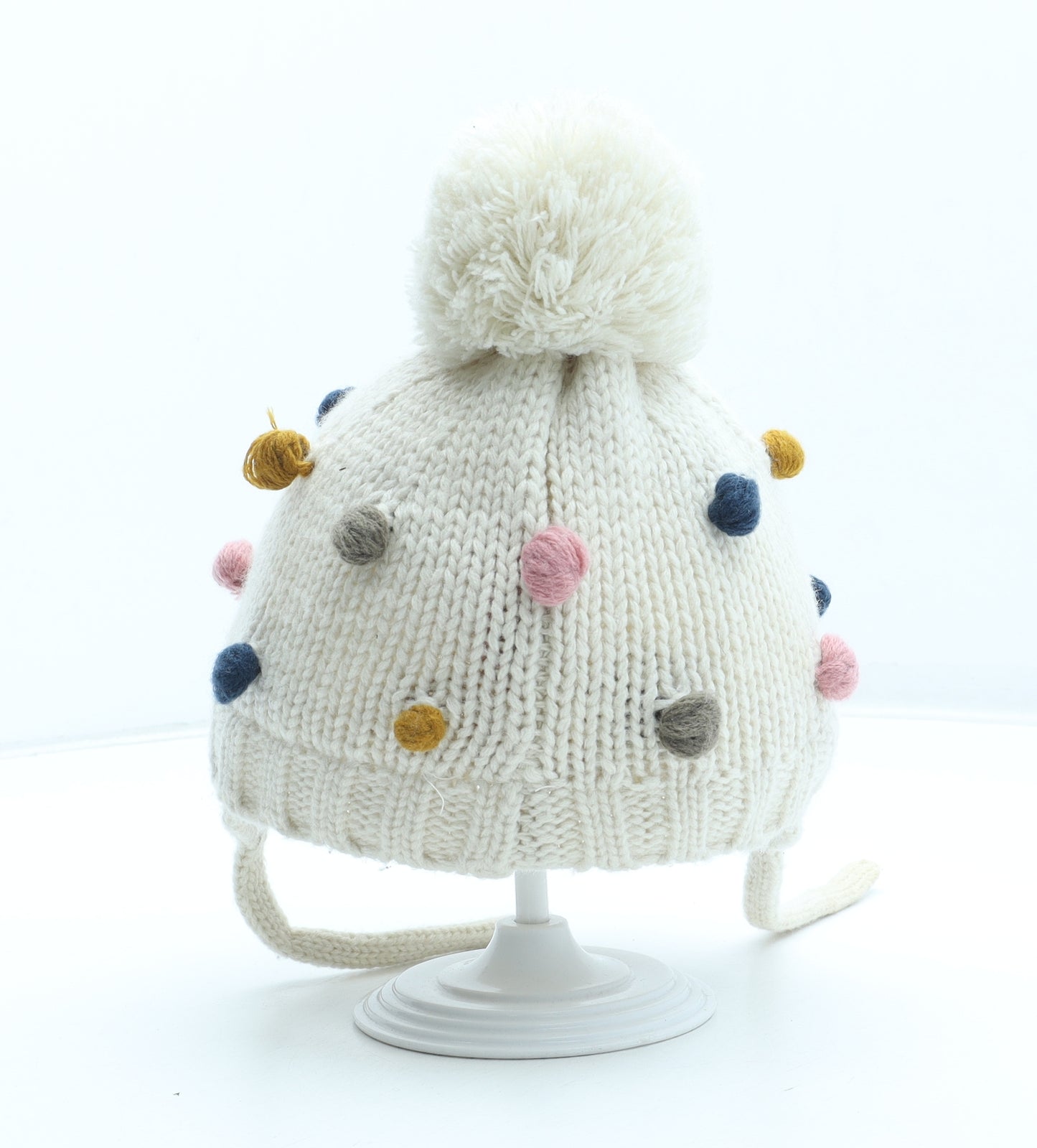 Zara Girls White Acrylic Winter Hat One Size