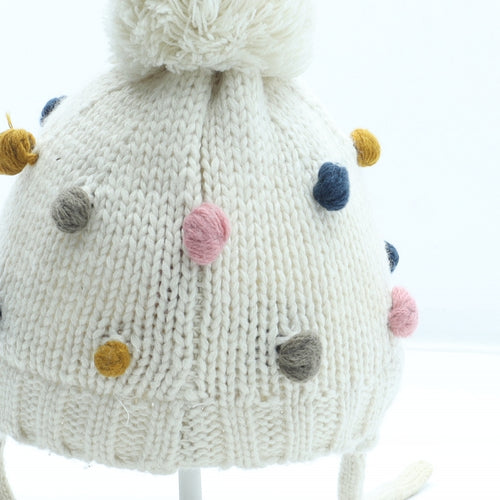 Zara Girls White Acrylic Winter Hat One Size