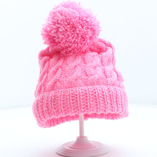 Preworn Girls Pink Acrylic Bobble Hat One Size