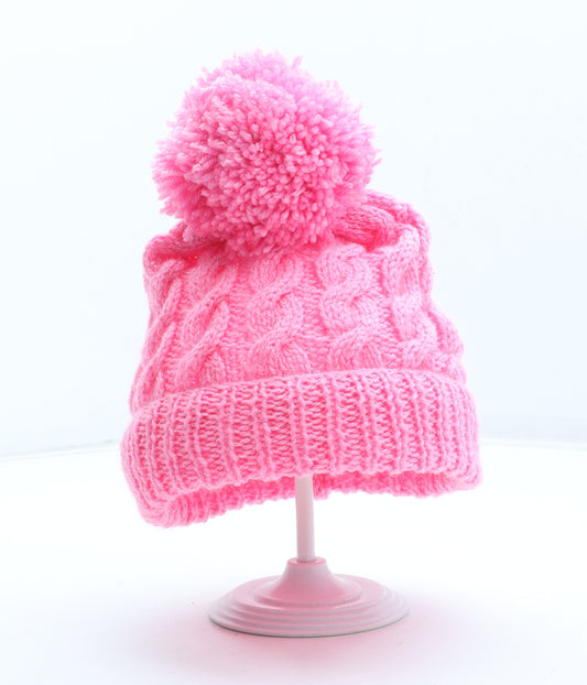 Preworn Girls Pink Acrylic Bobble Hat One Size