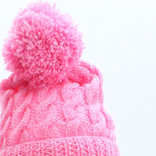 Preworn Girls Pink Acrylic Bobble Hat One Size