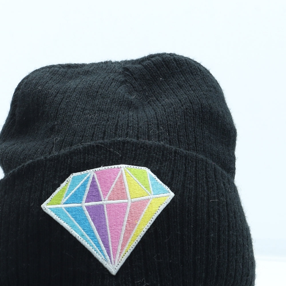 Preworn Womens Black Acrylic Beanie One Size - Diamond