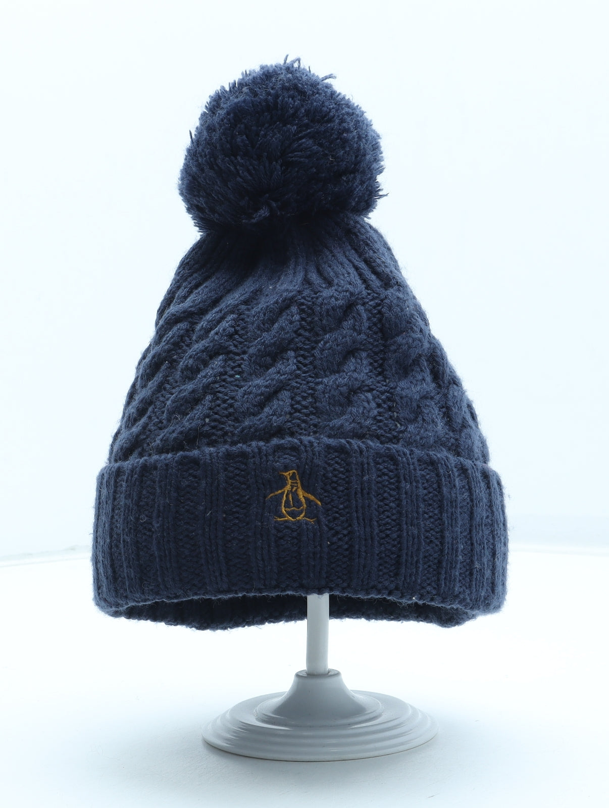 Penguin Mens Blue Polyester Beanie One Size - Pom Pom Detail