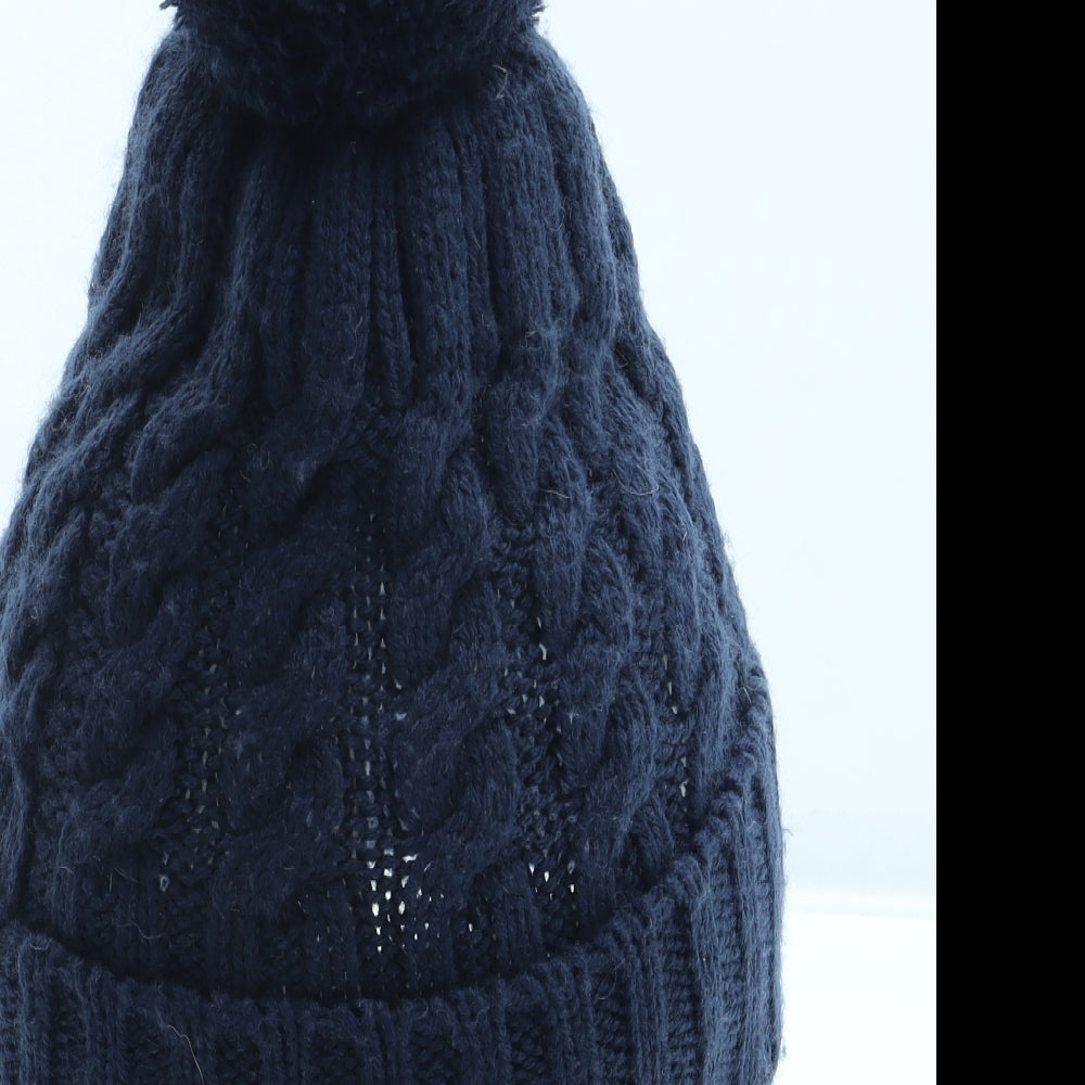 Penguin Mens Blue Polyester Beanie One Size - Pom Pom Detail
