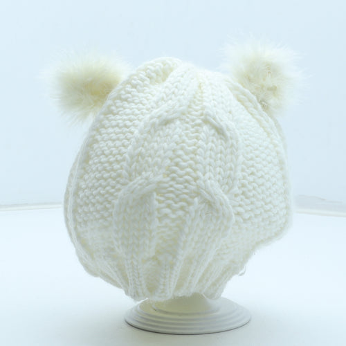 Preworn Girls White Acrylic Bobble Hat One Size