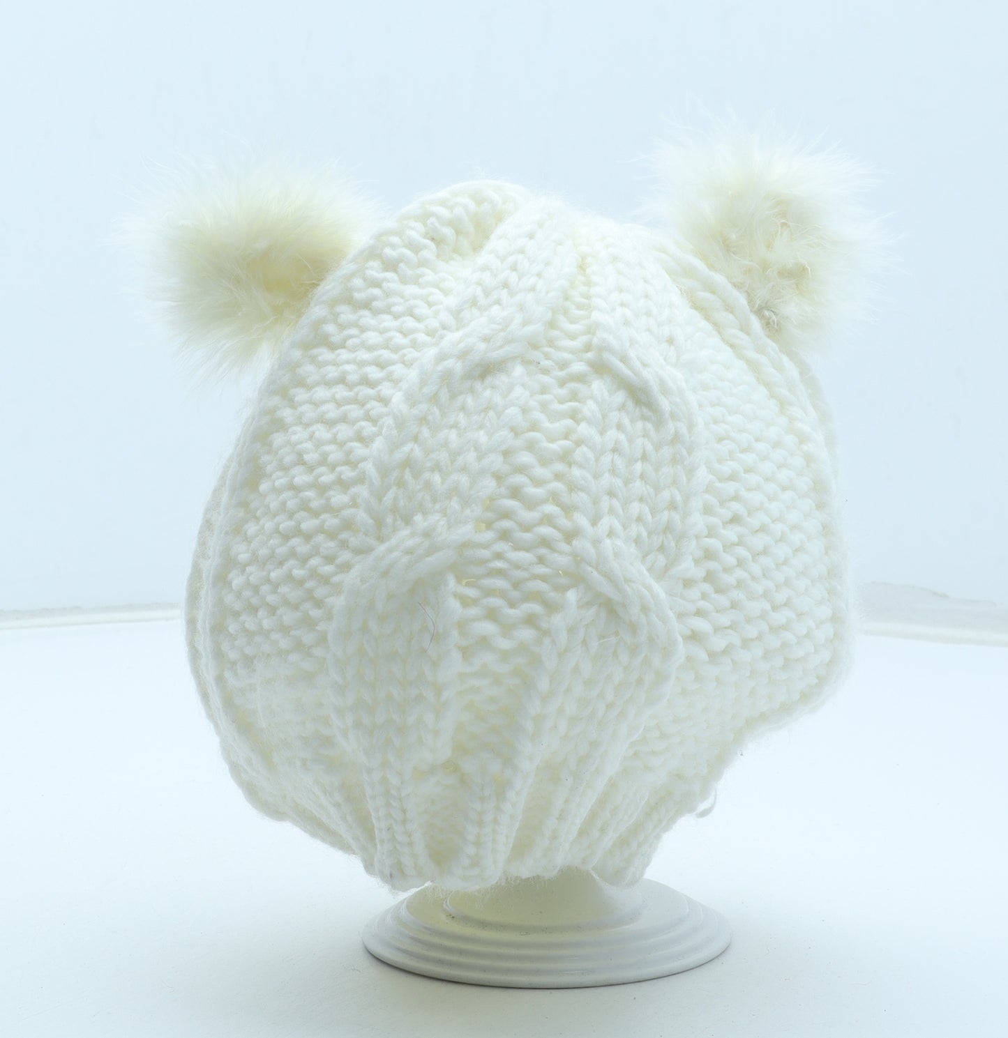Preworn Girls White Acrylic Bobble Hat One Size