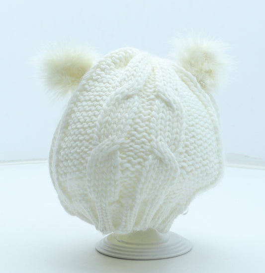 Preworn Girls White Acrylic Bobble Hat One Size