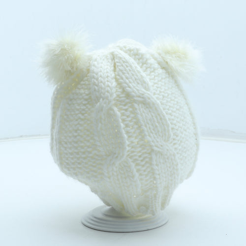 Preworn Girls White Acrylic Bobble Hat One Size