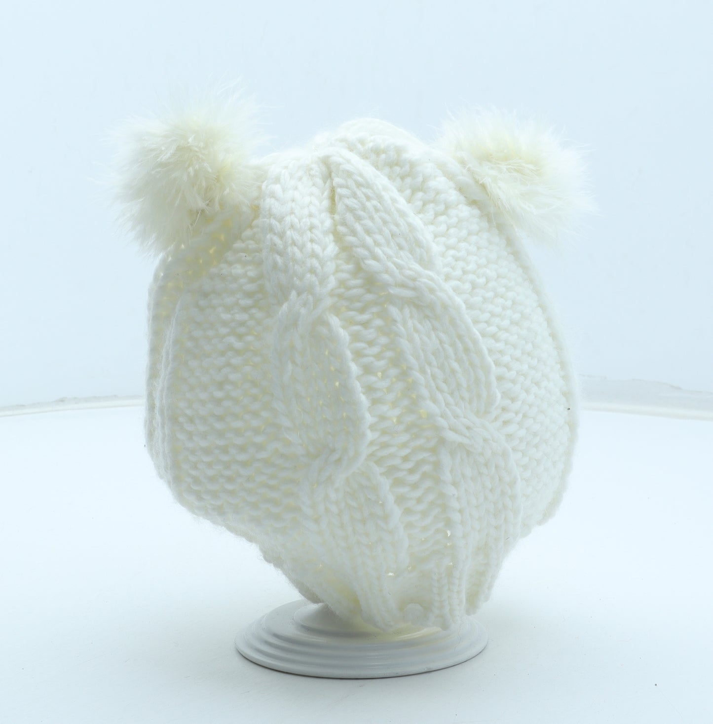 Preworn Girls White Acrylic Bobble Hat One Size