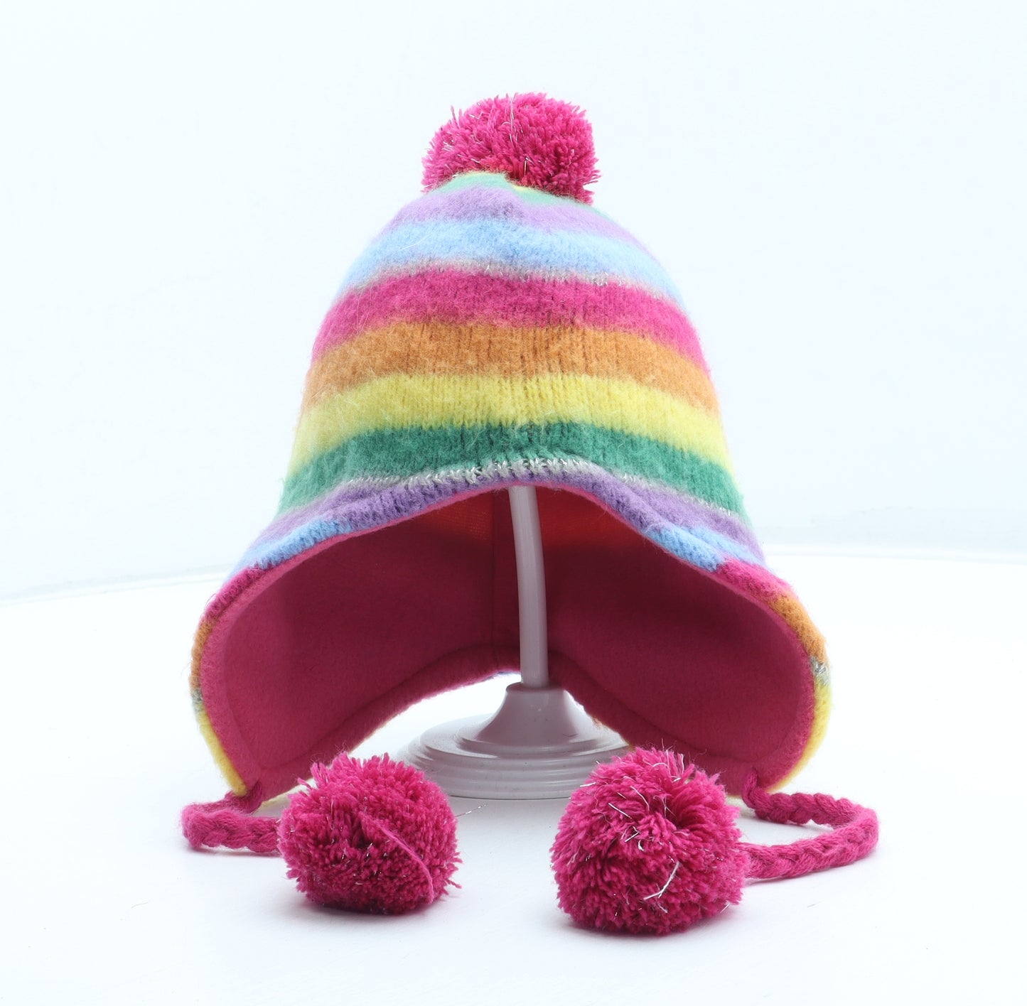 Preworn Girls Multicoloured Striped Acrylic Trapper Hat Size S