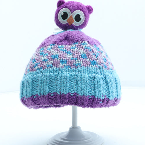 DMC Girls Multicoloured Geometric Acrylic Bobble Hat Size S - Owl Detail