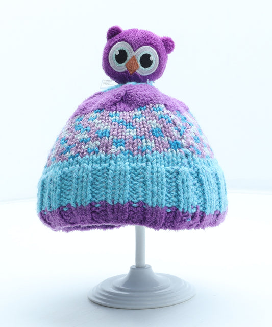 DMC Girls Multicoloured Geometric Acrylic Bobble Hat Size S - Owl Detail