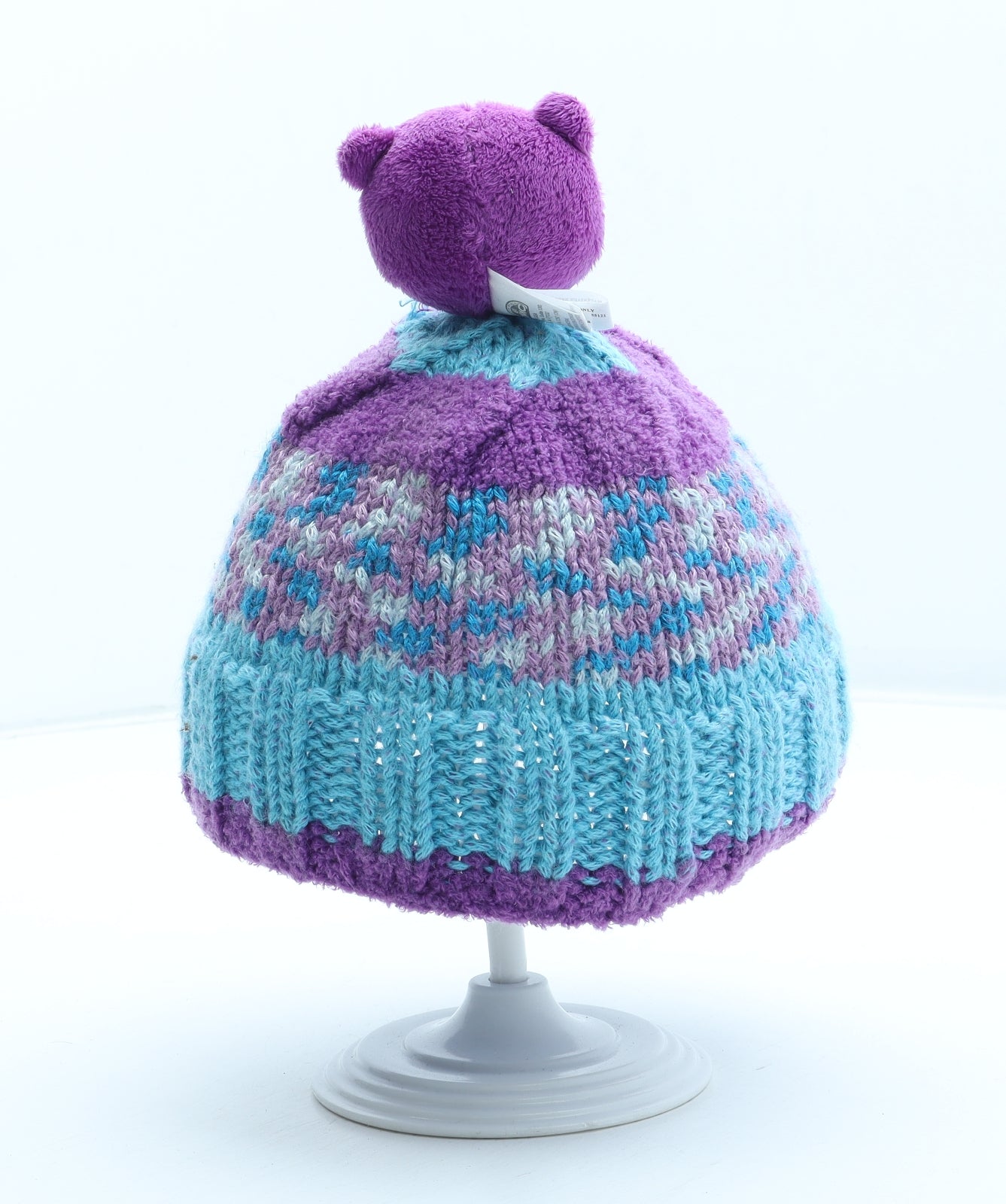 DMC Girls Multicoloured Geometric Acrylic Bobble Hat Size S - Owl Detail