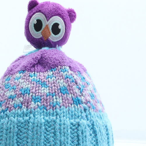 DMC Girls Multicoloured Geometric Acrylic Bobble Hat Size S - Owl Detail