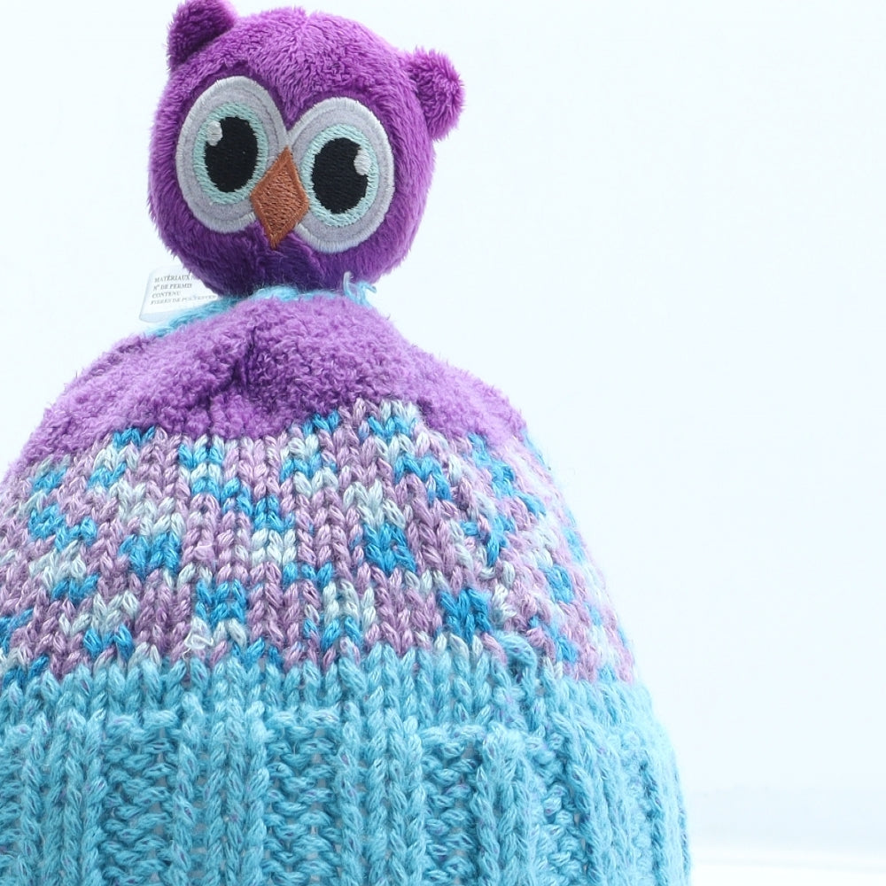 DMC Girls Multicoloured Geometric Acrylic Bobble Hat Size S - Owl Detail