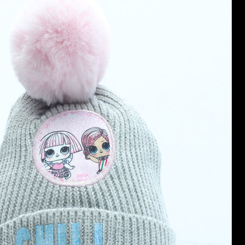 Primark Girls Grey Acrylic Bobble Hat Size M - LOL Dolls