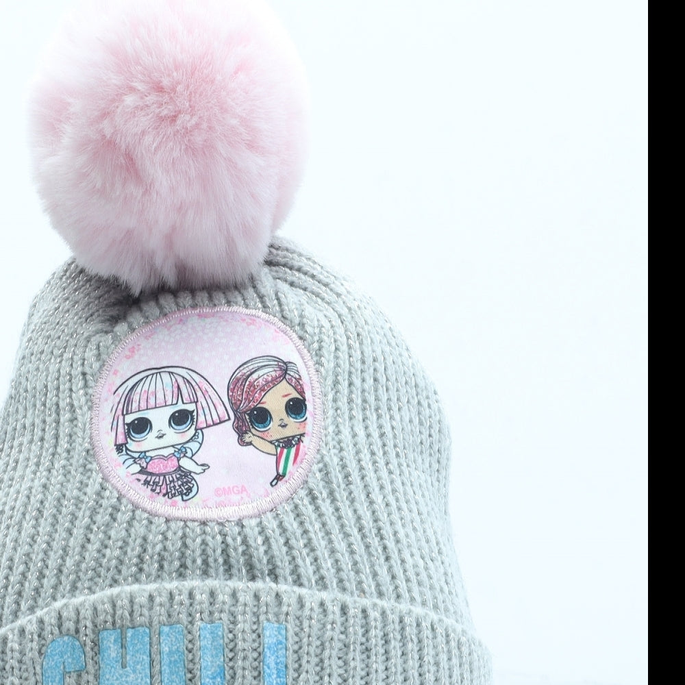 Primark Girls Grey Acrylic Bobble Hat Size M - LOL Dolls