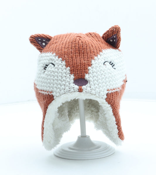 Nutmeg Girls Brown Acrylic Winter Hat Size S - Fox Detail Size 3-6 Months