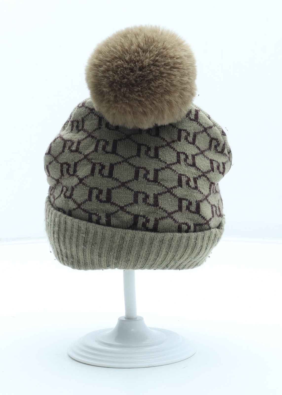 River Island Boys Beige Geometric Acrylic Winter Hat Size S - Tiger