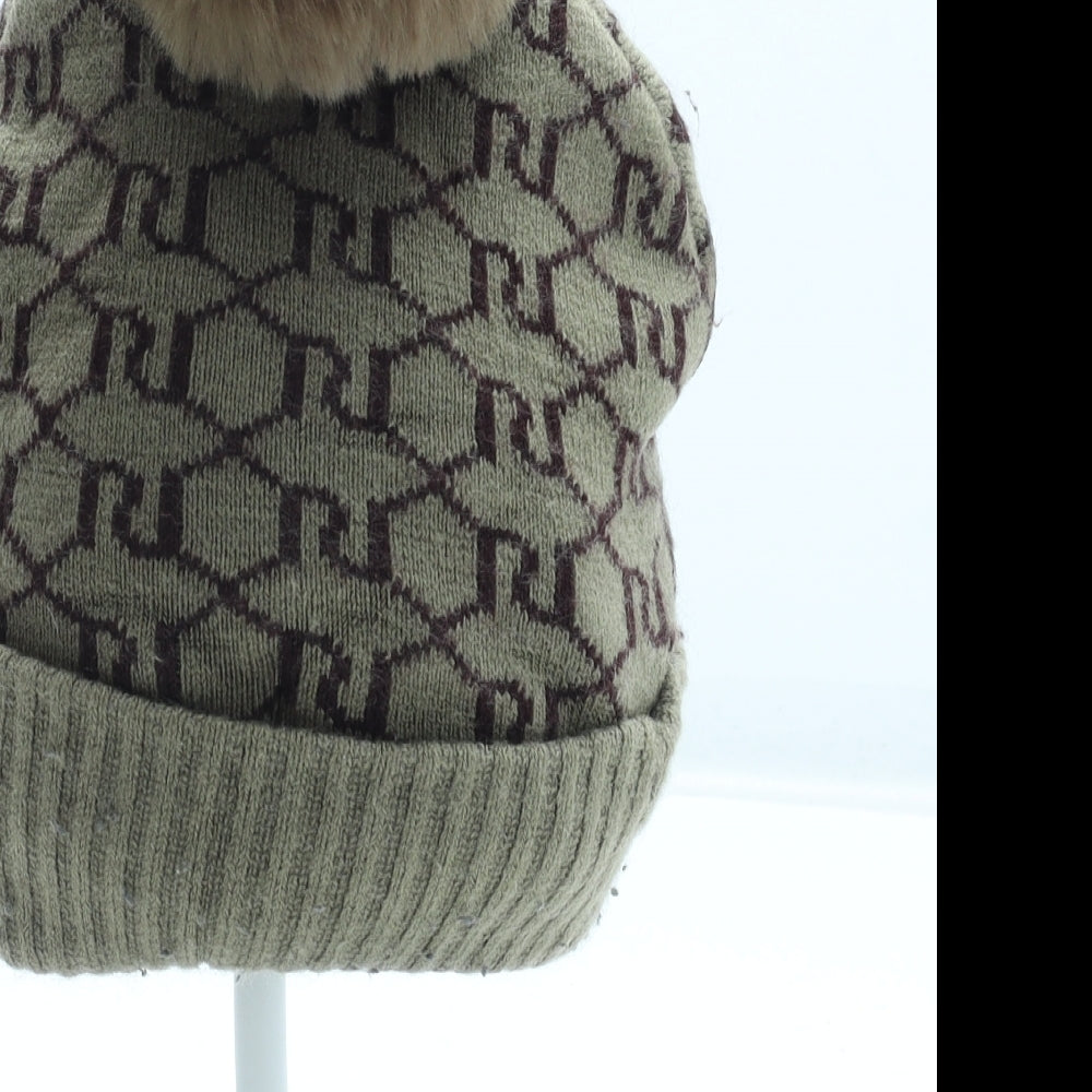 River Island Boys Beige Geometric Acrylic Winter Hat Size S - Tiger