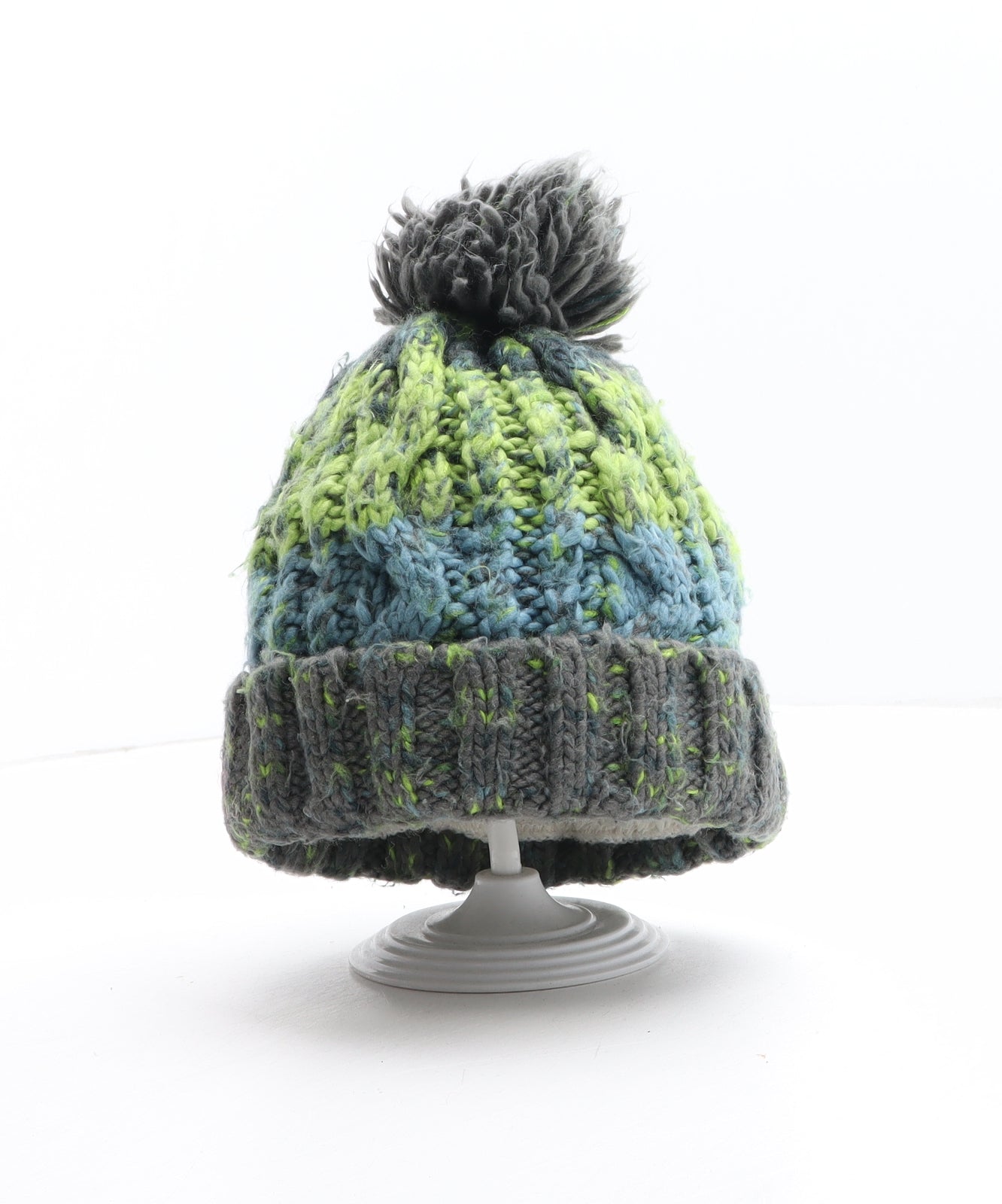 Beechfield Boys Green Striped Acrylic Winter Hat One Size - Bobble Hat