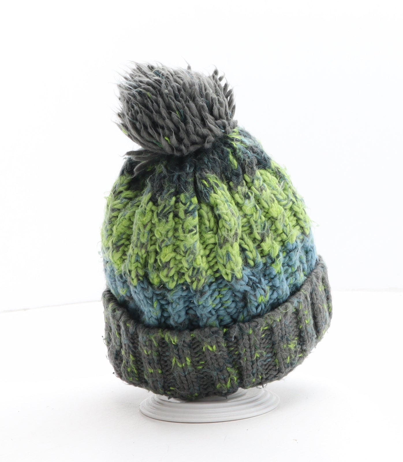 Beechfield Boys Green Striped Acrylic Winter Hat One Size - Bobble Hat