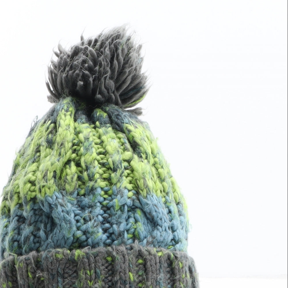 Beechfield Boys Green Striped Acrylic Winter Hat One Size - Bobble Hat