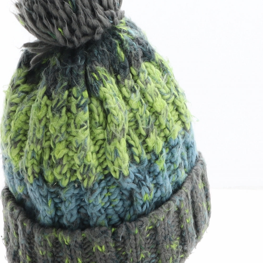 Beechfield Boys Green Striped Acrylic Winter Hat One Size - Bobble Hat