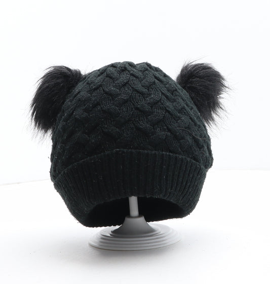 Matalan Girls Black Acrylic Bobble Hat One Size - UK Size 7-10 Years