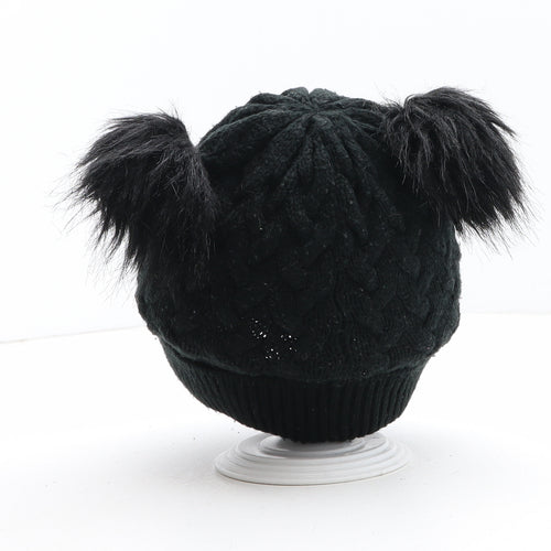 Matalan Girls Black Acrylic Bobble Hat One Size - UK Size 7-10 Years