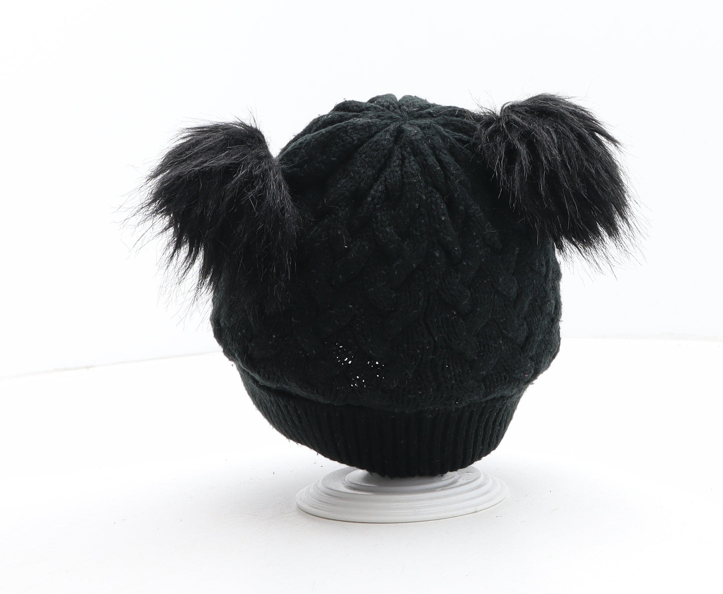 Matalan Girls Black Acrylic Bobble Hat One Size - UK Size 7-10 Years
