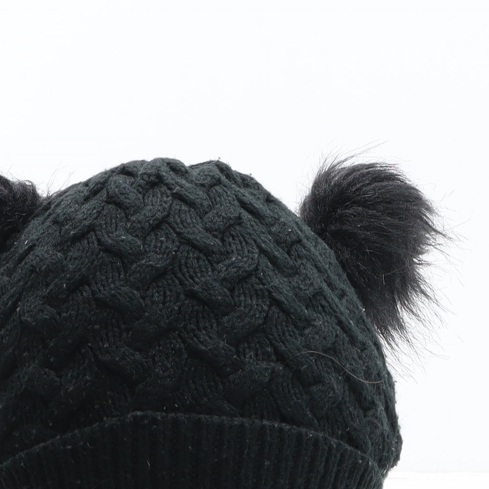 Matalan Girls Black Acrylic Bobble Hat One Size - UK Size 7-10 Years