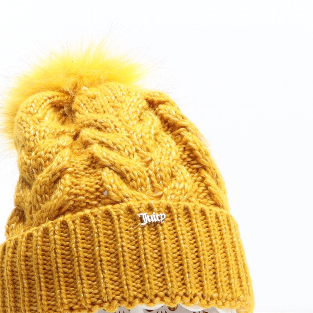 Juicy Couture Womens Yellow Acrylic Bobble Hat One Size