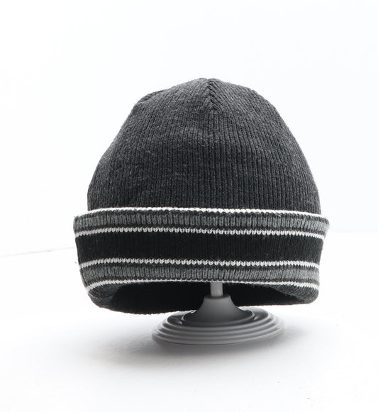 Preworn Womens Grey Striped Acrylic Beanie One Size