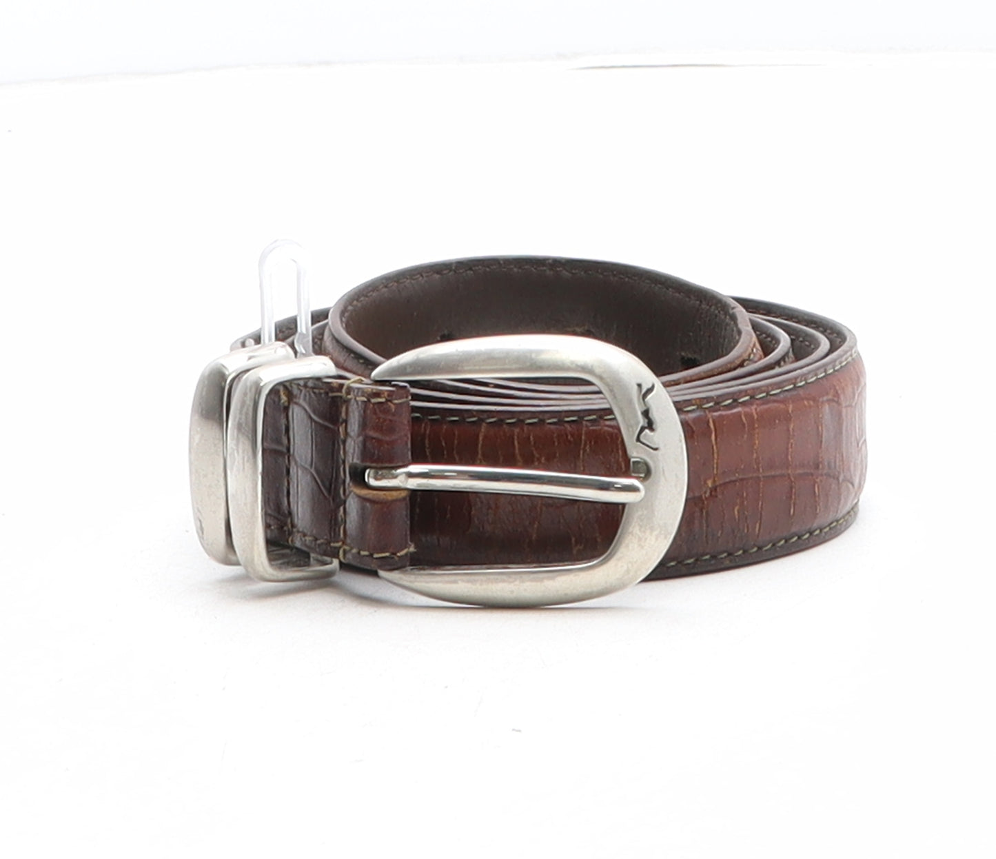 PGA TOUR Mens Brown Animal Print Leather Dress Belt Belt Size 38 - Croc Texture