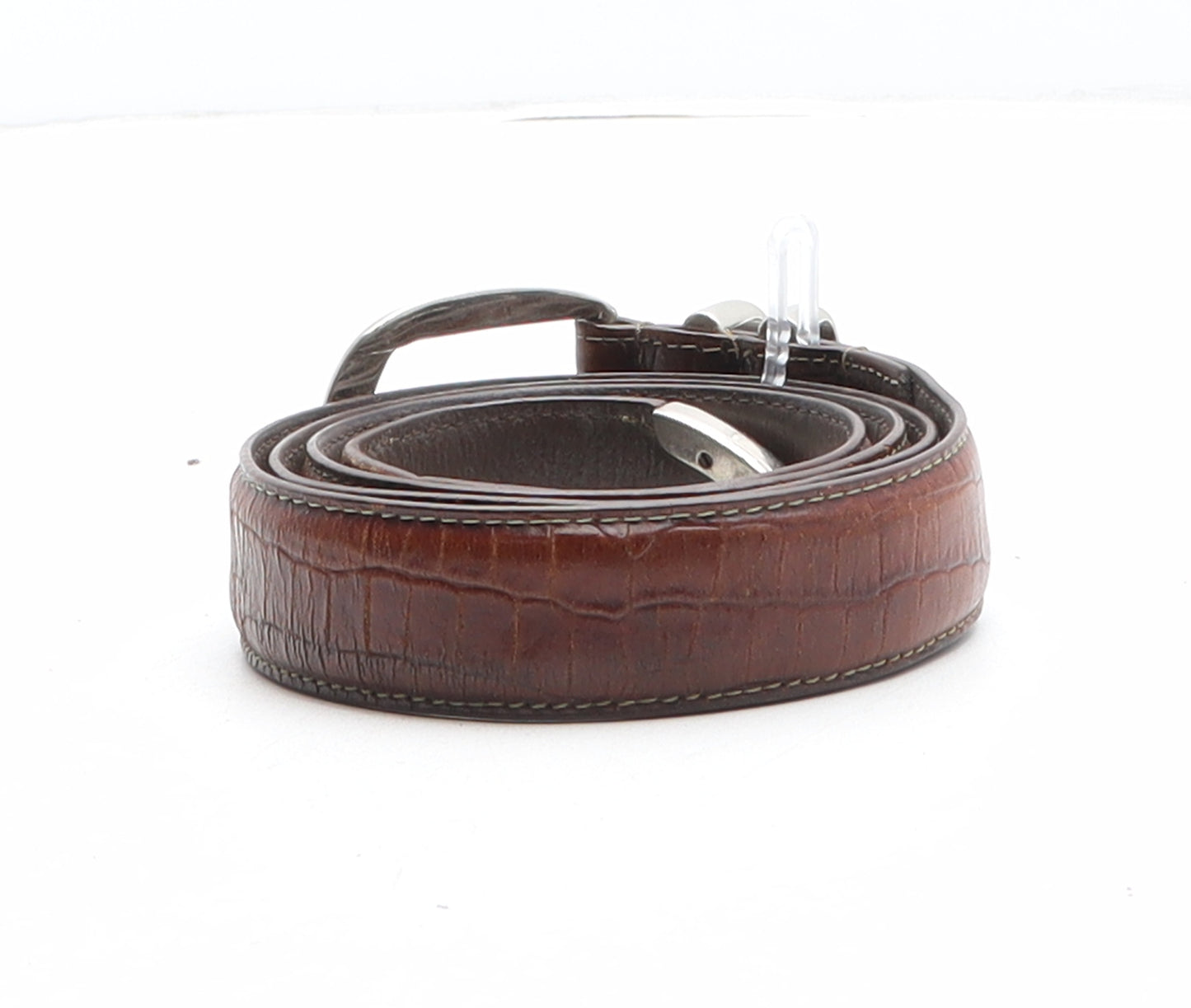 PGA TOUR Mens Brown Animal Print Leather Dress Belt Belt Size 38 - Croc Texture
