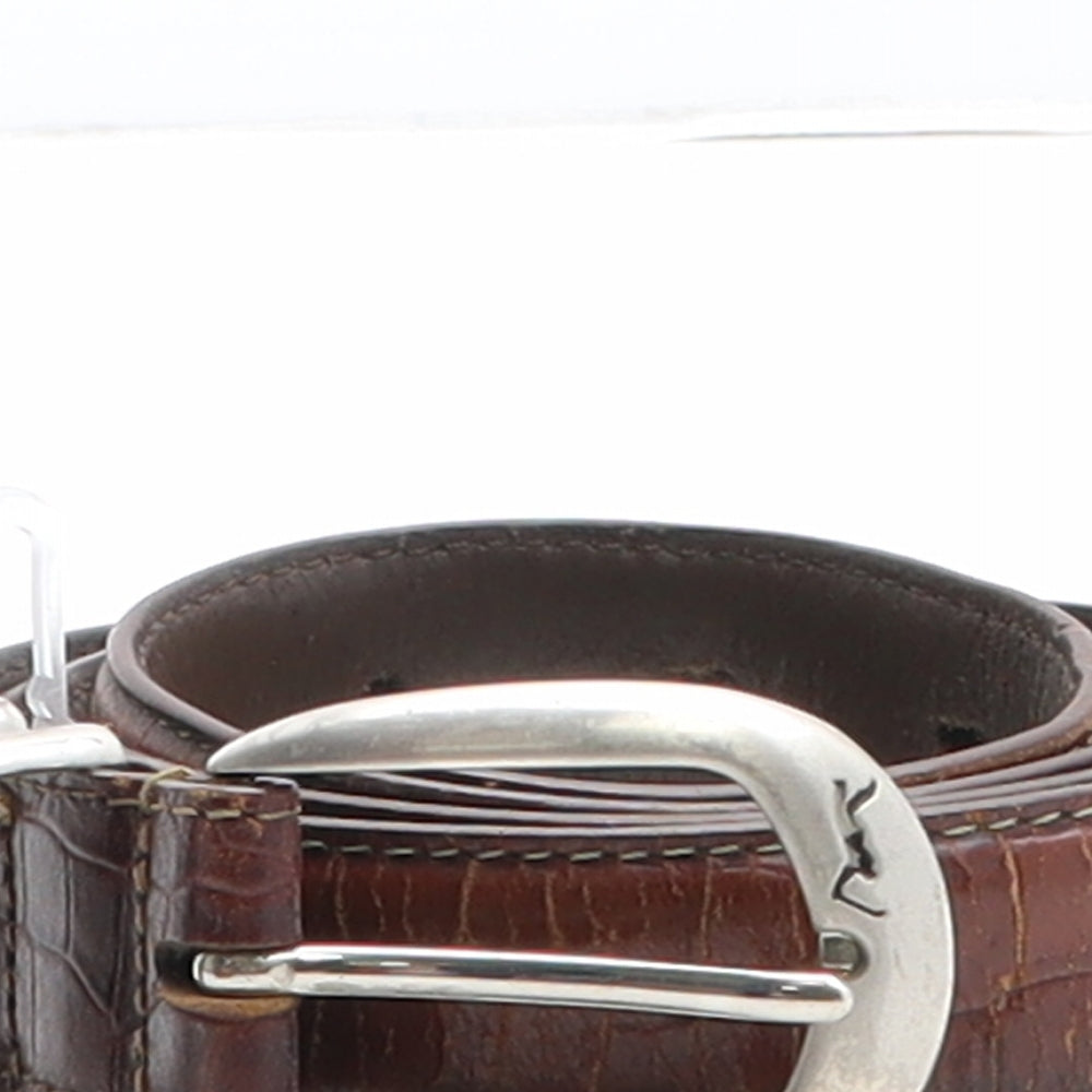 PGA TOUR Mens Brown Animal Print Leather Dress Belt Belt Size 38 - Croc Texture