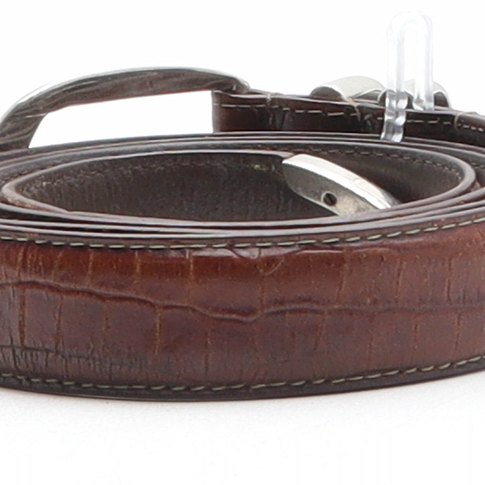 PGA TOUR Mens Brown Animal Print Leather Dress Belt Belt Size 38 - Croc Texture