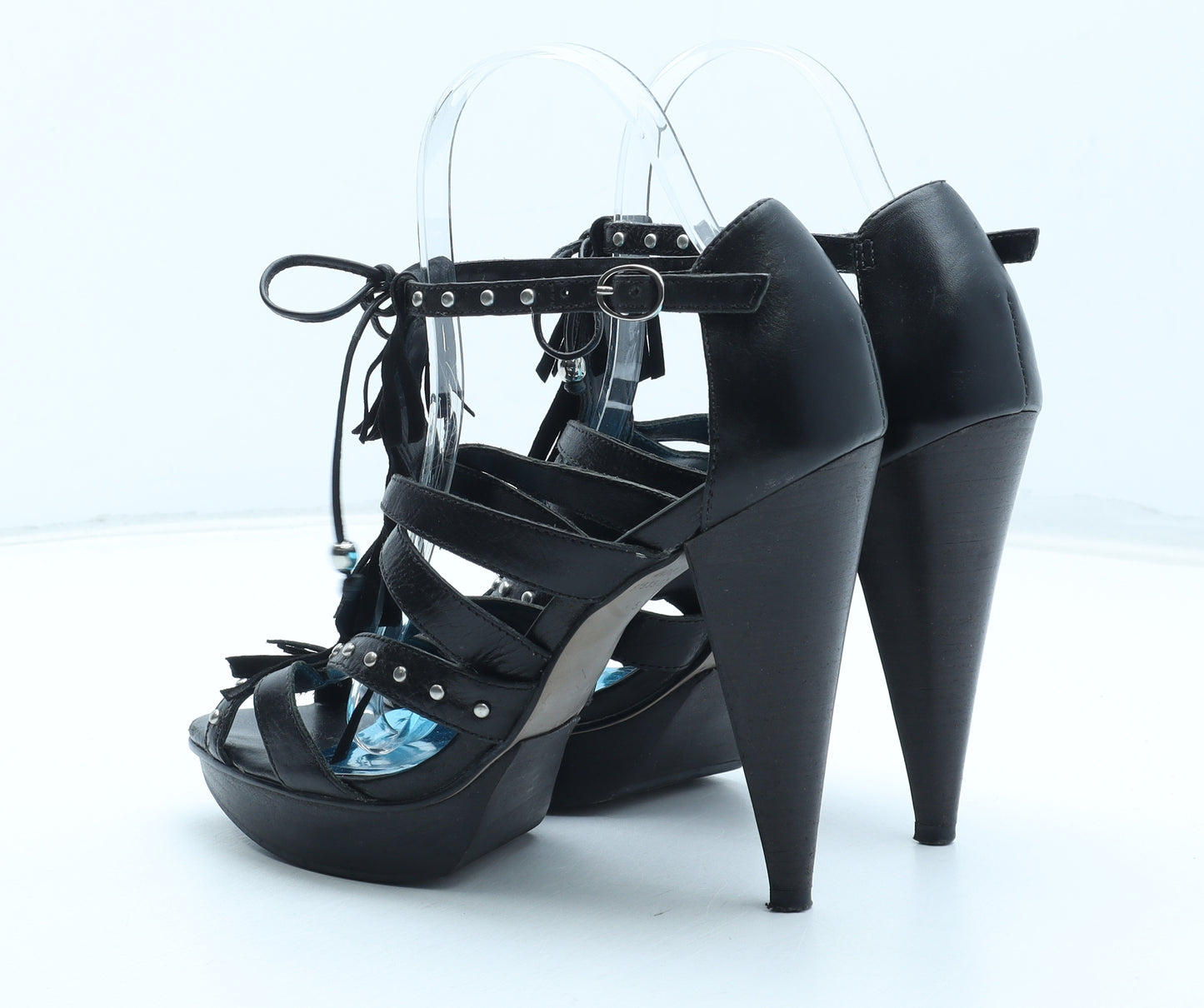 River Island Womens Black Polyurethane Strappy Heel UK