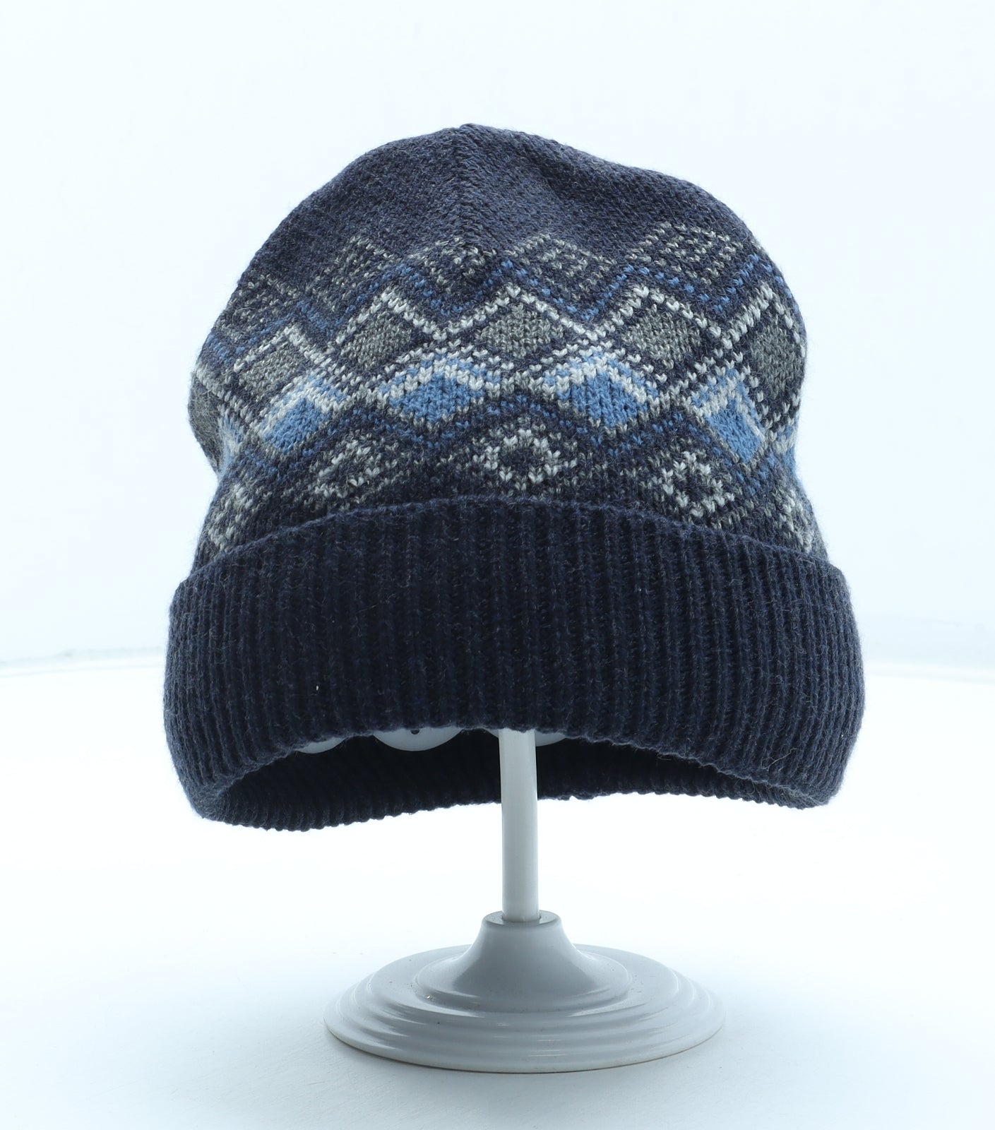 Preworn Boys Blue Fair Isle Acrylic Beanie Size S